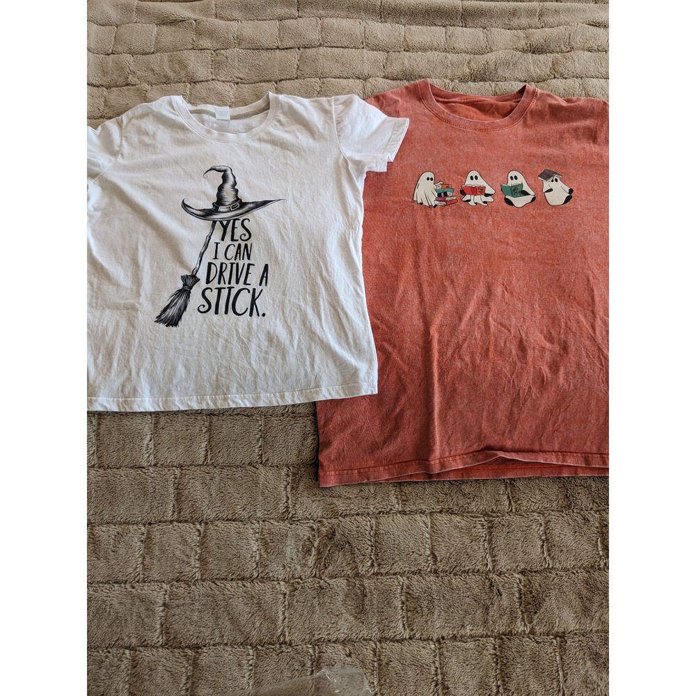 Reading Ghosts ACOTAR AcidWash Orange Tee & Witch Broom Stick White Shirt Bundle